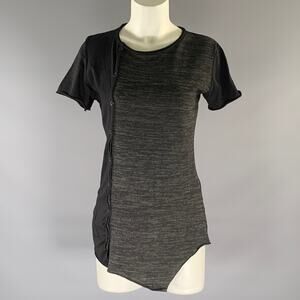 NO BRAND Size S Black Grey Cotton Distressed Short Sleeve Shirt